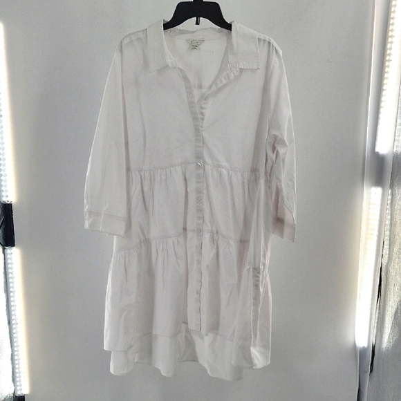 White Button-Up Tiered Plus Size Blouse - Picture 1 of 11